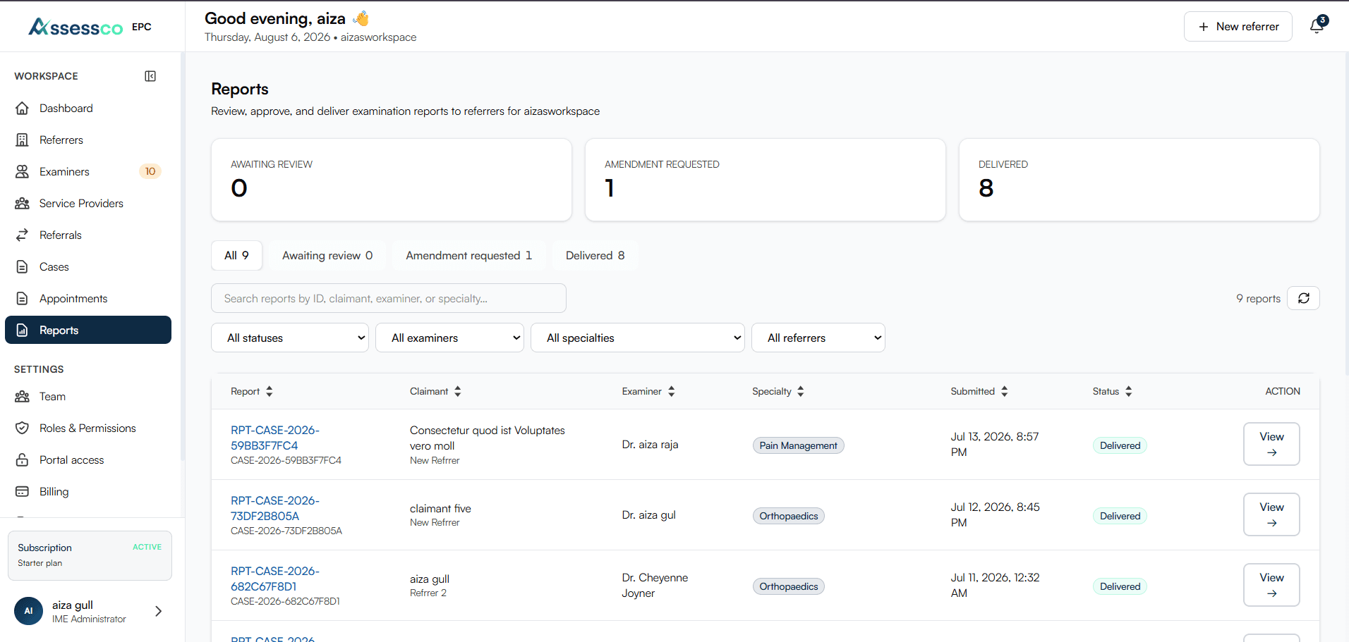 Assessco report editor with review and delivery workflow
